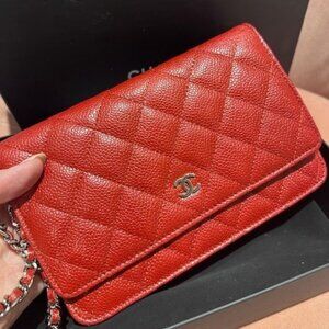 Chanel Wallet on Chain (WOC) in Red Caviar